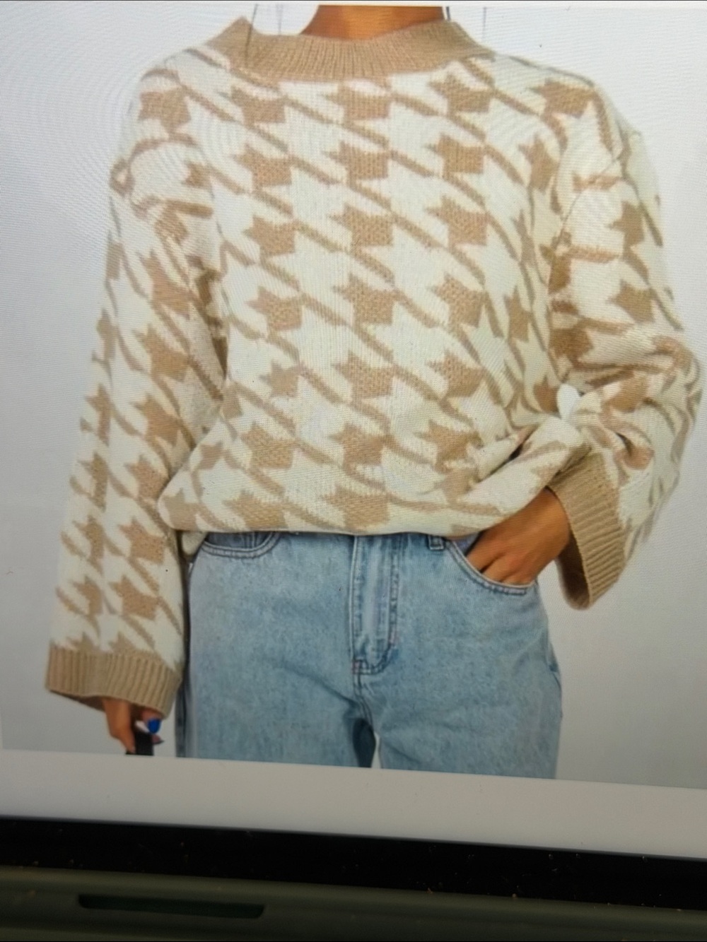 Princess Polly Sachi Houndstooth Tan/White Sweater SzS/M